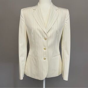 Casual Corner Cream Pinstripe Single Breasted Blazer Size 4